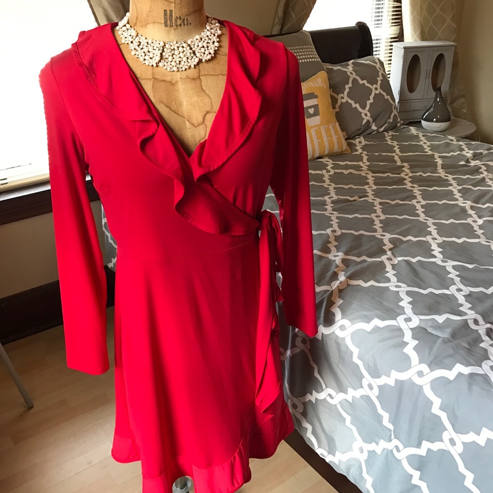 Fashion Bug Red Ruffle Wrap Dress